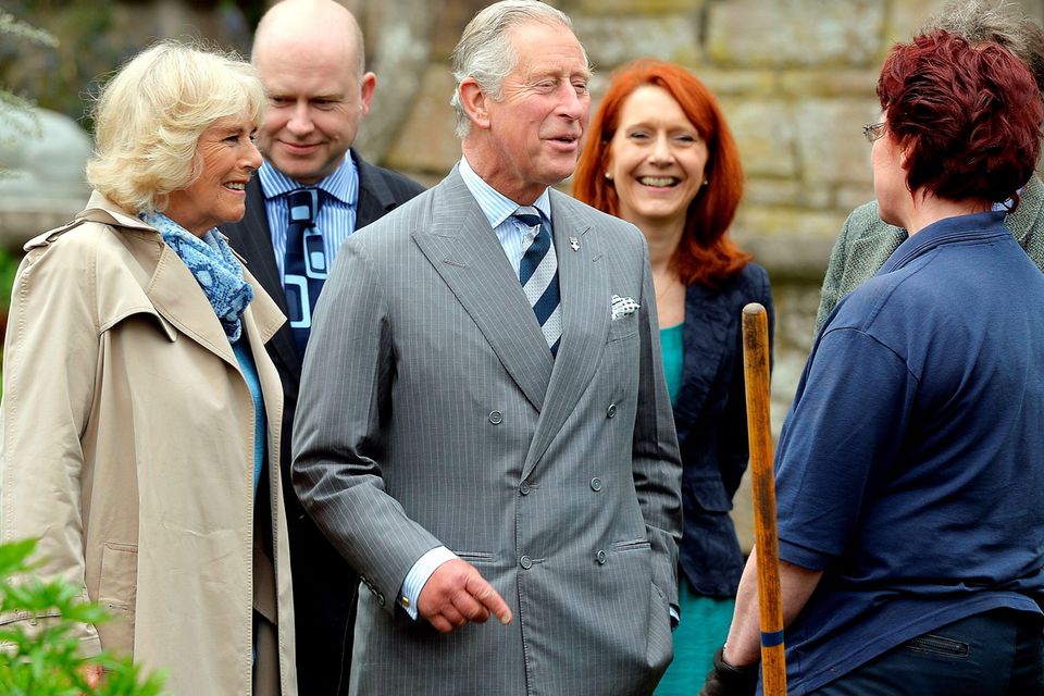 The Prince of Wales and Duchess of Cornwall tour the Gardens talking to workers at Mount Stewart House, in Co Down on the last day of their visit to Northern Ireland.