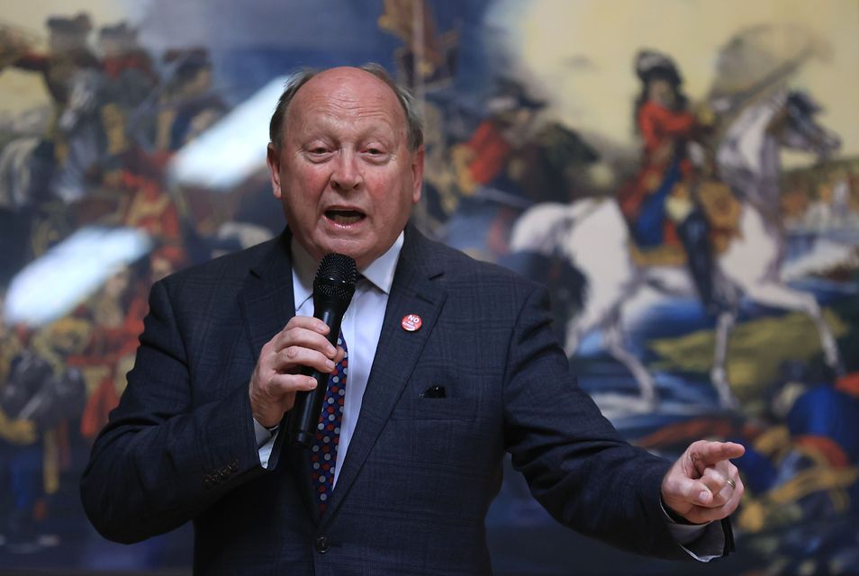 TUV leader Jim Allister speaking during a public meeting at Moygashel Orange Hall (Liam McBurney/PA)