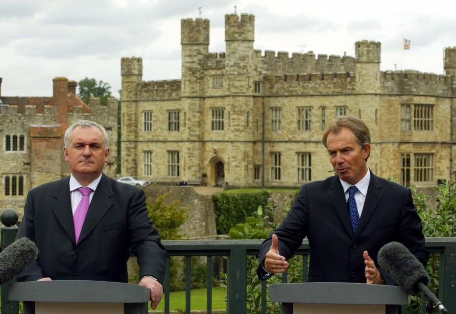 Bertie Ahern and Tony Blair during a press conference (Andrew Parsons/PA)