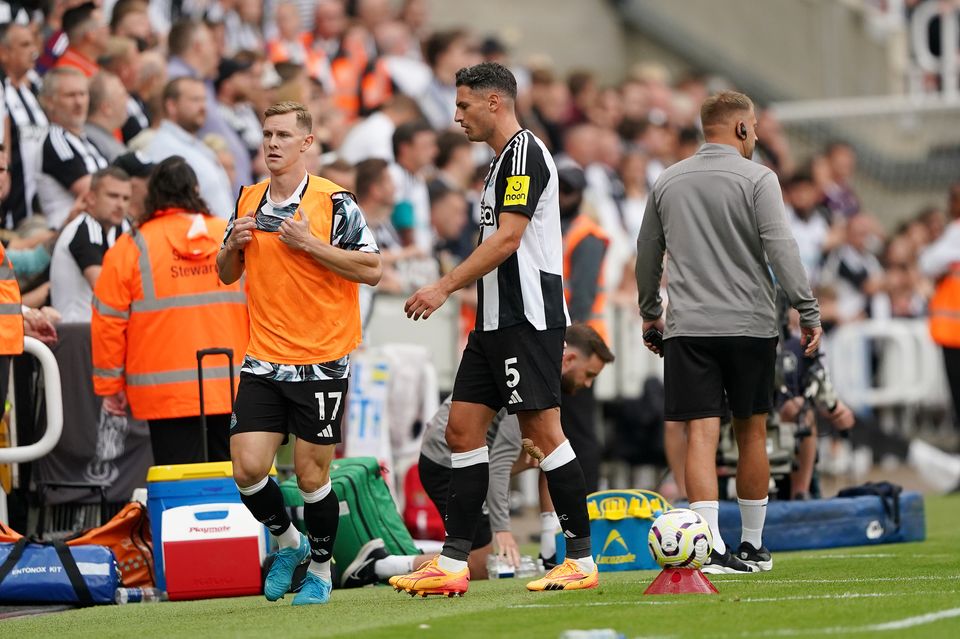 Fabian Schar was sent off 28 minutes into Newcastle’s 1-0 Premier League win over Southampton (Owen Humphreys/PA)