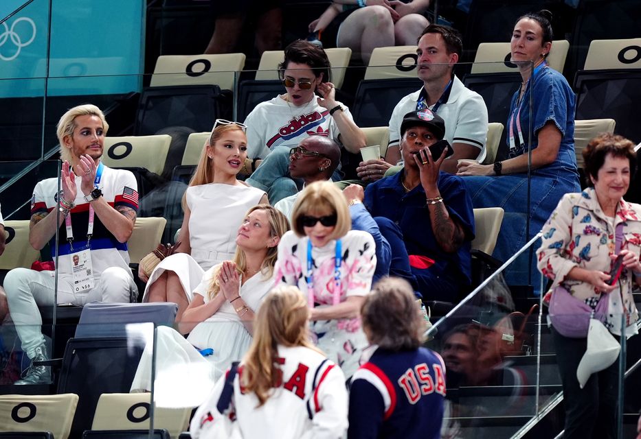 Ariana Grande with Cynthia Erivo watching the artistic gymnastics at the Bercy Arena, on the second day of the 2024 Paris Olympic Games in France (Mike Egerton/PA)