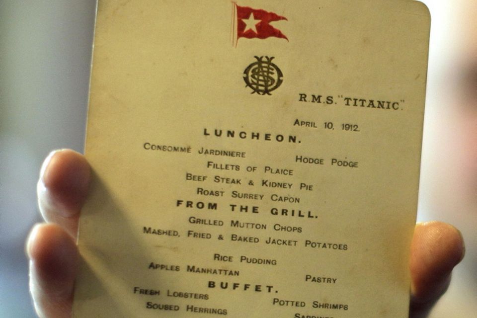 An original Titanic menu from April 10th 1912
