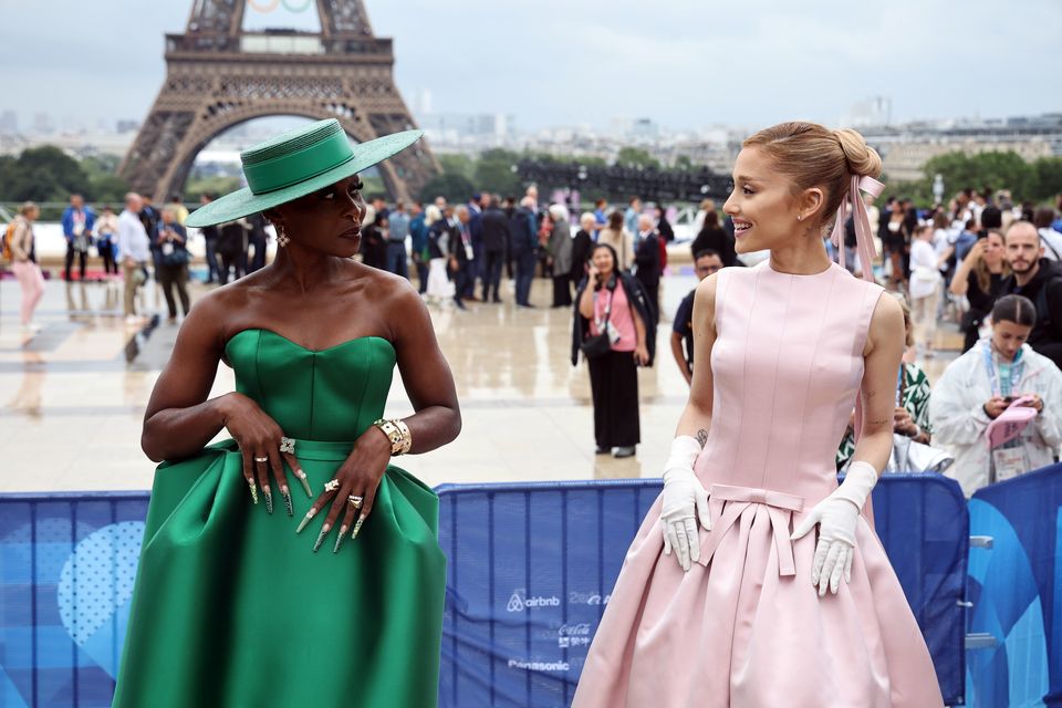 Ariana Grande, right, with Cynthia Erivo (Christophe Petit Tesson/PA)