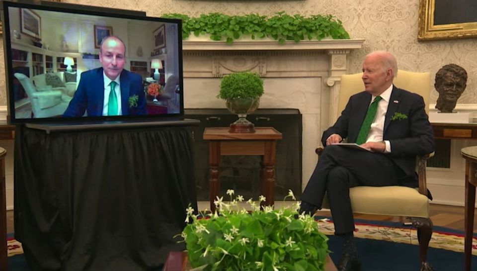 Taoiseach Micheal Martin spoke to then-president Joe Biden via videolink in 2022 (The White House/PA)