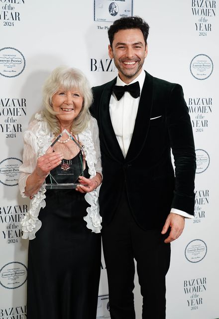 Aidan Turner with Dame Jilly Cooper (Ian West/PA)