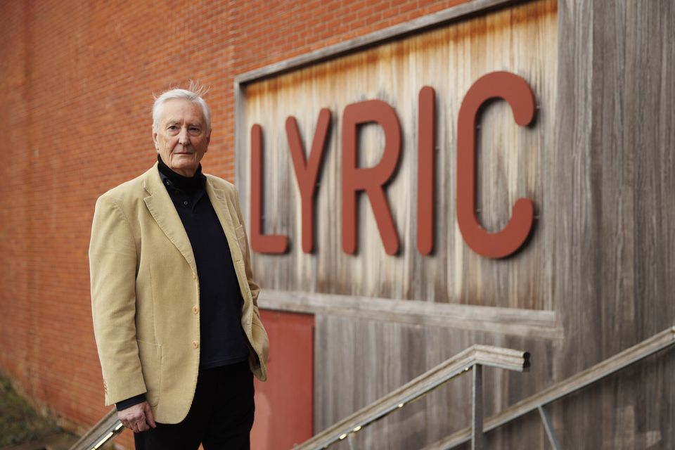 Michael Poynor in front of the text in Belfast (Liam McBurney/RAZORPIX)