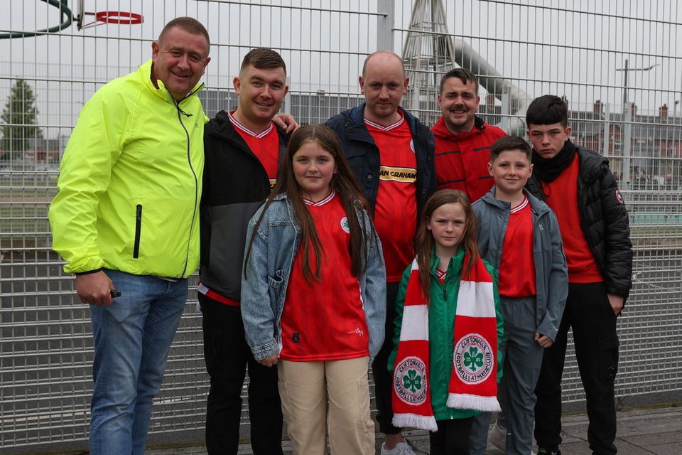 Fans     In todays   game  in Windsor Pk Belfast Cliftonville v Linfield in the Clearer Water irish Cup Final  4/5\/24  Pacemaker Press