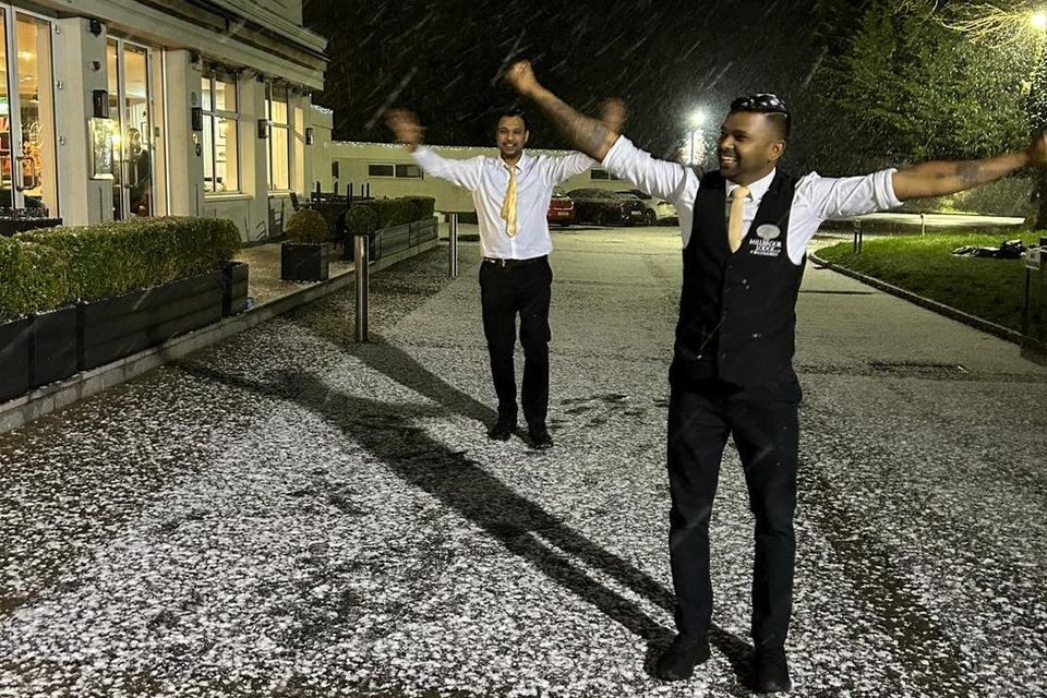 Indian workers at the Millbrook Lodge were delighted to catch their first ever glimpse of snow this week 