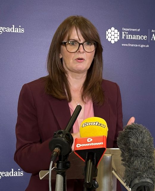 Stormont Finance Minister Caoimhe Archibald speaking to the media following the Budget announcement on Wednesday (Rebecca Black/PA)