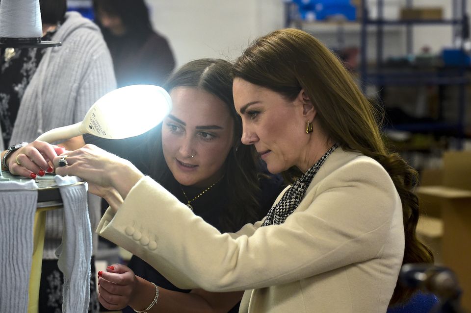 The Princess of Wales during a visit to Corgi, a textiles manufacturer (Rebecca Naden/PA)