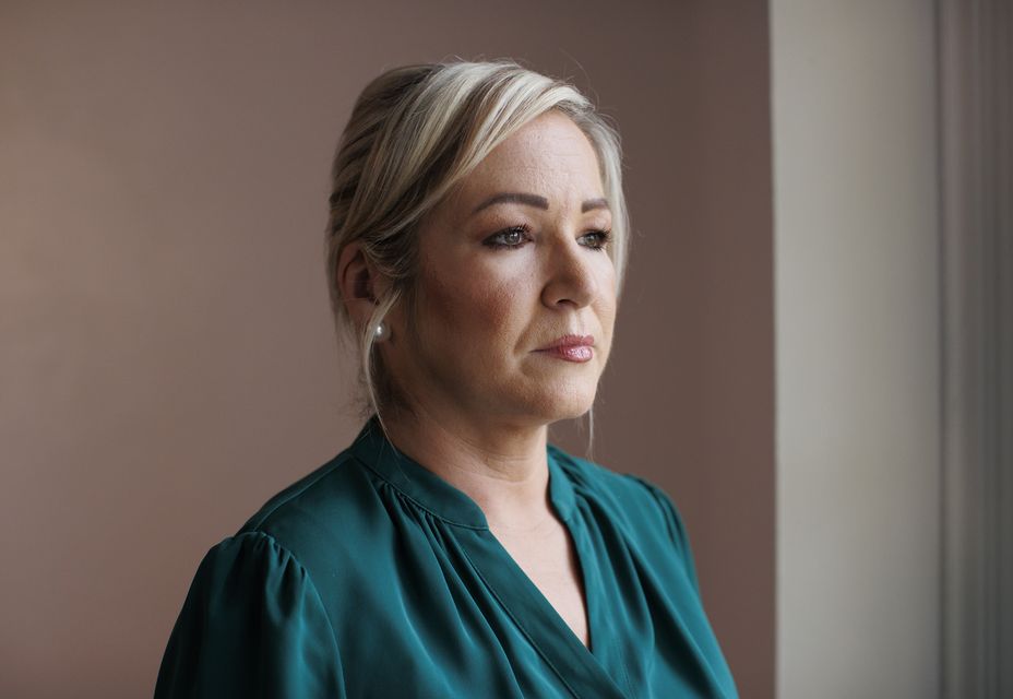 First Minister and Sinn Fein vice president Michelle O’Neill in a Sinn Fein party room in Parliament Buildings (Liam McBurney/PA)