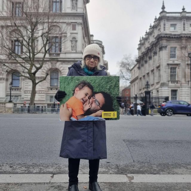 Laila Soueif, during her hunger strike in Whitehall (Family handout)