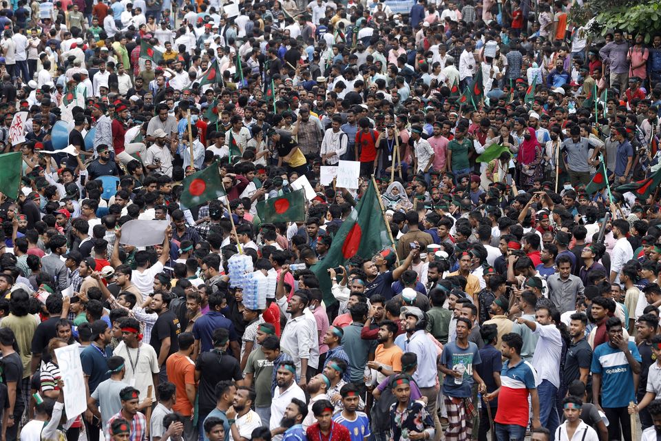 A rally against Prime Minister Sheikh Hasina, demanding justice for the victims killed in the recent countrywide deadly clashes. (AP Photo/Rajib Dhar)