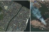 thumbnail: This combo made from images provided by GeoEye shows an area of Natori, Japan on April 4, 2010, left, and March 12, 2011, after an 8.9-magnitude earthquake struck causing a tsunami that devastated the region. (AP Photo/GeoEye) MANDATORY CREDIT, NO SALES.