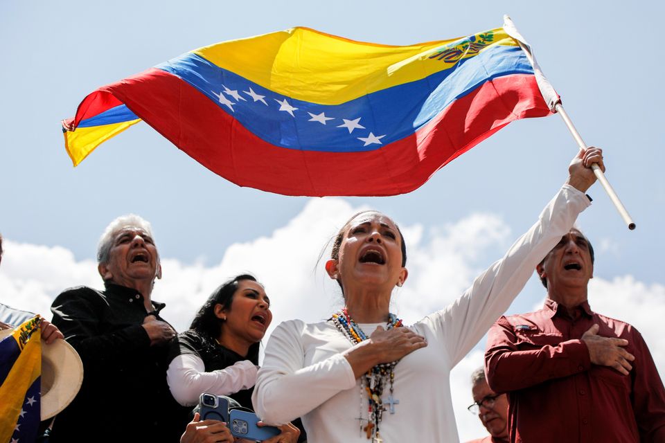 Opposition leader Maria Corina Machado led the protest in the capital Caracas (Cristian Hernandez/AP)