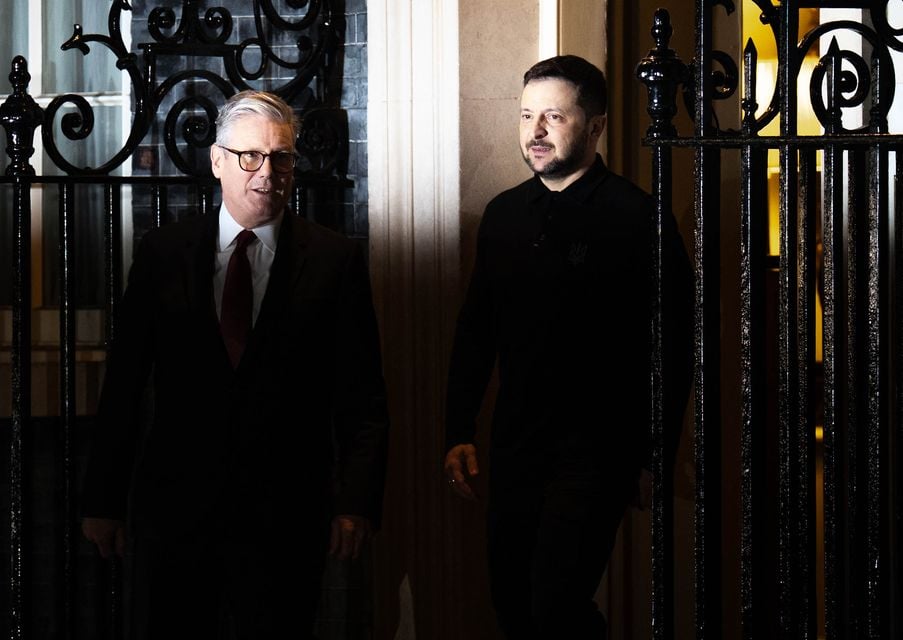 Sir Keir Starmer with Volodymyr Zelensky as he leaves 10 Downing Street (James Manning/PA)