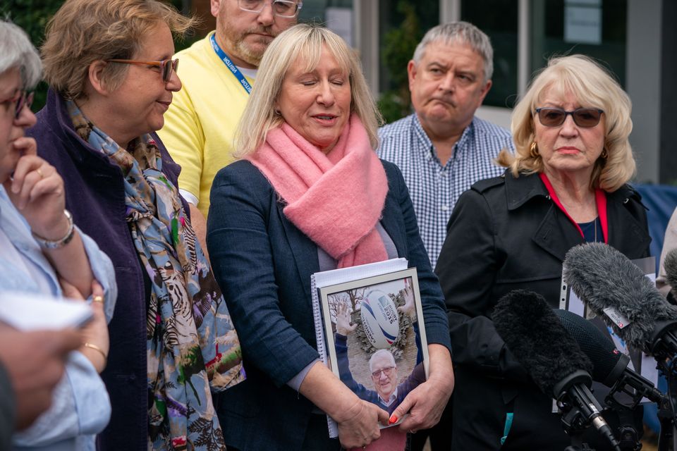 Members of bereaved families give a press conference in Cardiff after Vaughan Gething, who was health minister during the pandemic, gave evidence to the UK Covid-19 Inquiry as it held hearings in Wales in March (Ben Birchall/PA)