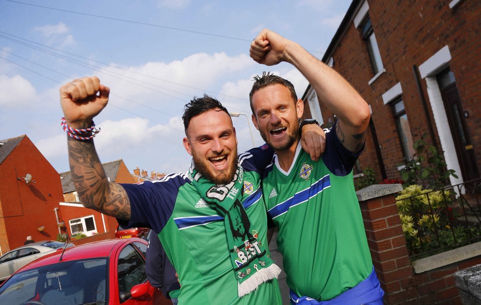 Picture - Kevin Scott / Presseye

Belfast , UK - May 27, Pictured is Northern Irelands Andy and  Micky Longstaff from Crumlin in action during the last home game before heading to the Euros on May 27 2016 in Belfast , Northern Ireland ( Photo by Kevin Scott / Presseye)