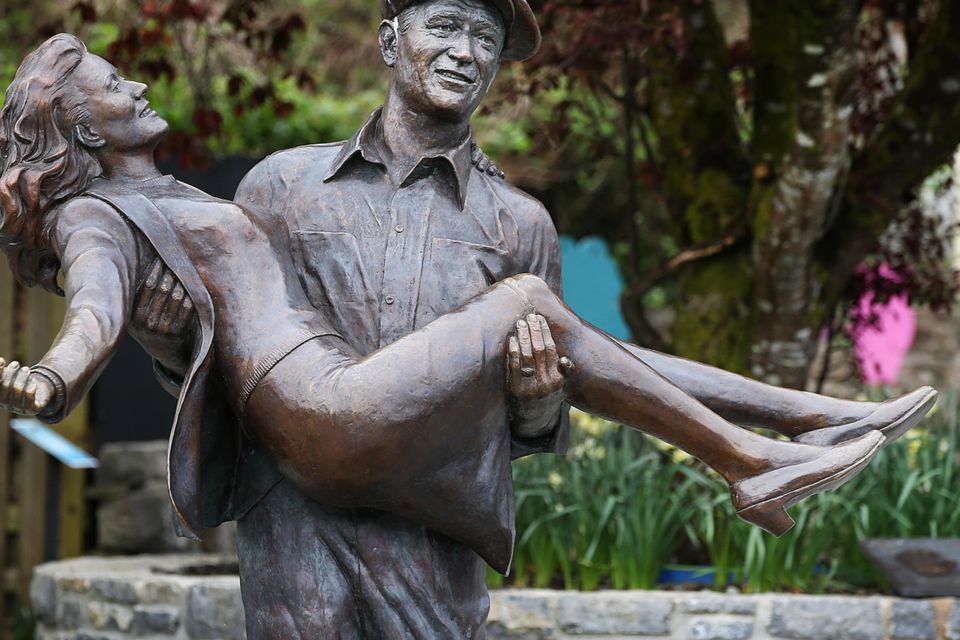 A statue of 'The Quiet Man' actor John Wayne and actress Maureen O'Hara