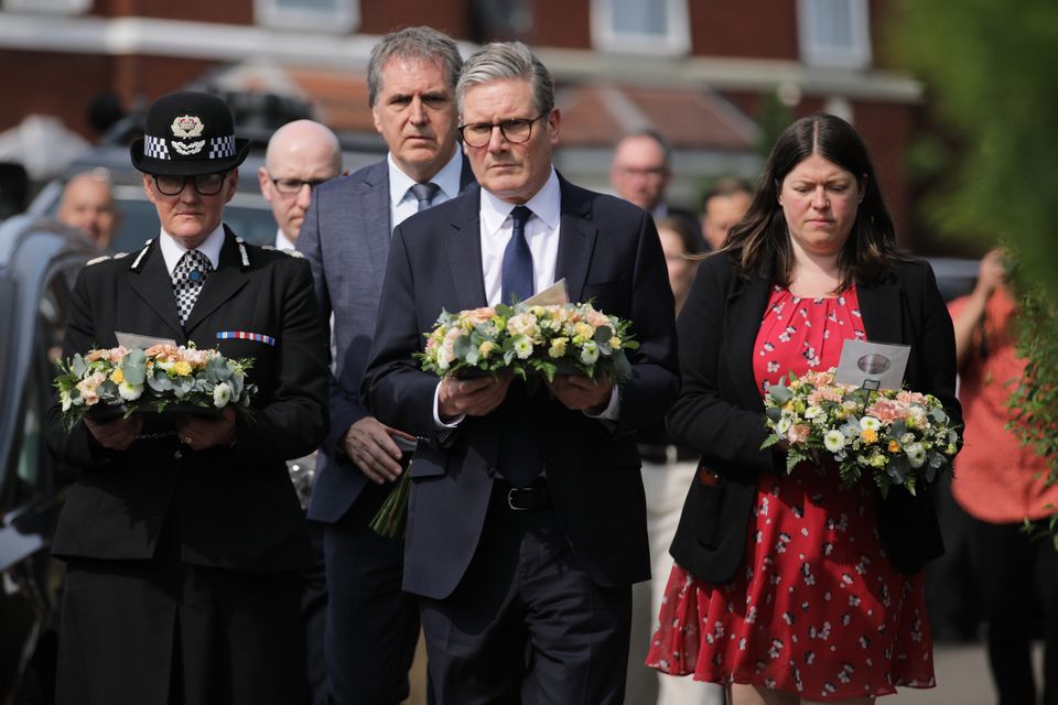 Sir Keir Starmer laid a wreath during his visit to Southport (James Speakman/PA)