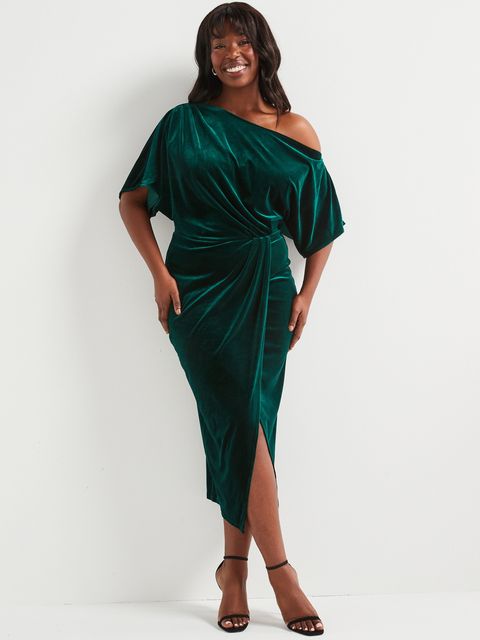 V by Very Curve Off The Shoulder Stretch Velvet dress, £40, Very