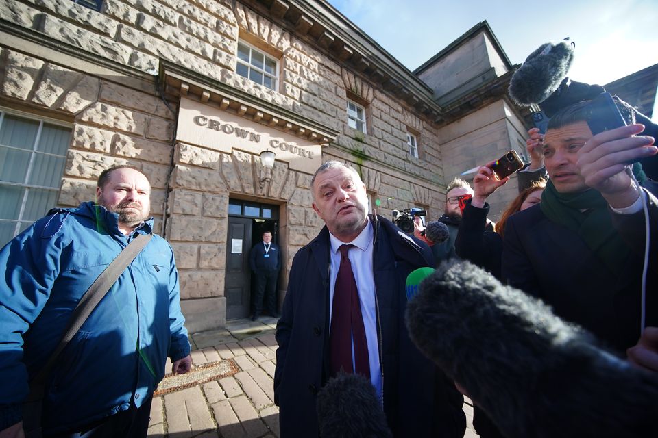 Mike Amesbury (centre) leaving Chester Crown Court (Peter Byrne/PA)