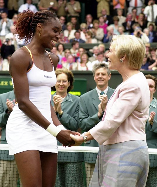 The Duchess of Kent presents the ladies’ singles trophy to Venus Williams in 2000 (Rebecca Naden/PA)