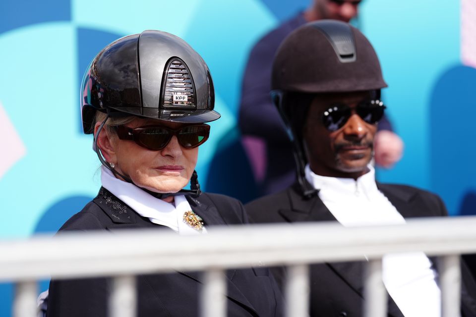 Snoop Dogg and Martha Stewart watching the dressage team grand prix special at the Chateau de Versailles at the 2024 Paris Olympic Games (Mike Egerton/PA)