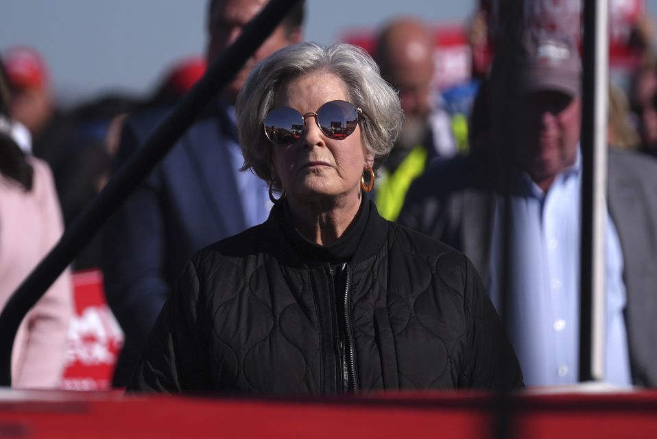 Susie Wiles watches as Donald Trump speaks at a campaign rally in Lititz (Evan Vucci/AP)