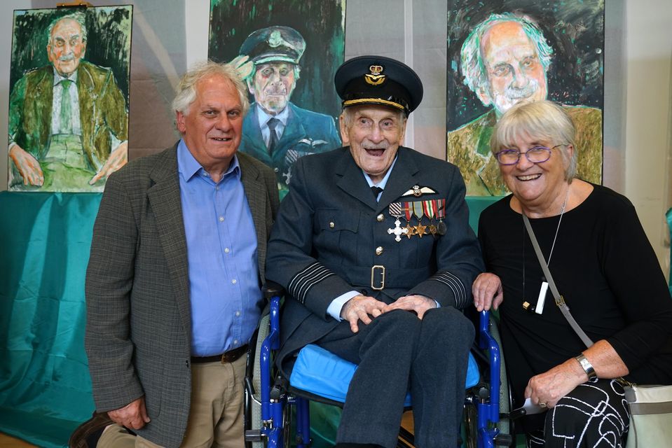 Group Captain John ‘Paddy’ Hemingway celebrating his 105th birthday with son Brian and daughter Susan (Brian Lawless/