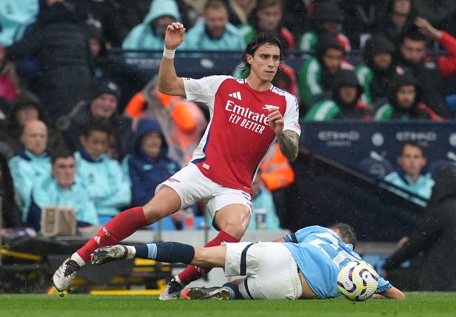 Riccardo Calafiori made it 1-1 at the Etihad Stadium (Martin Rickett/PA)