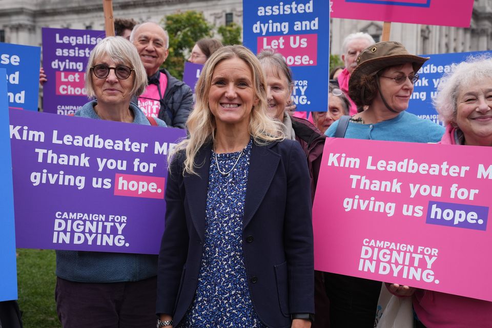 Labour MP Kim Leadbeater, centre, is behind the assisted dying Bill (Lucy North/PA)