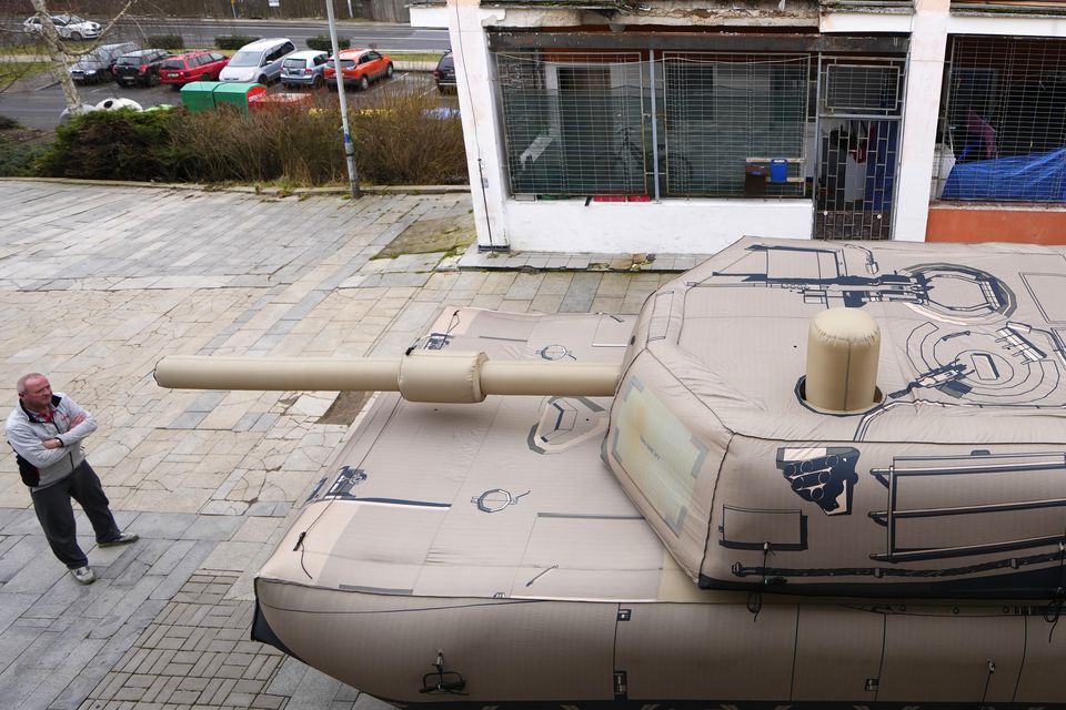 An inflatable decoy of an Abrams tank (Petr David Josek/AP)