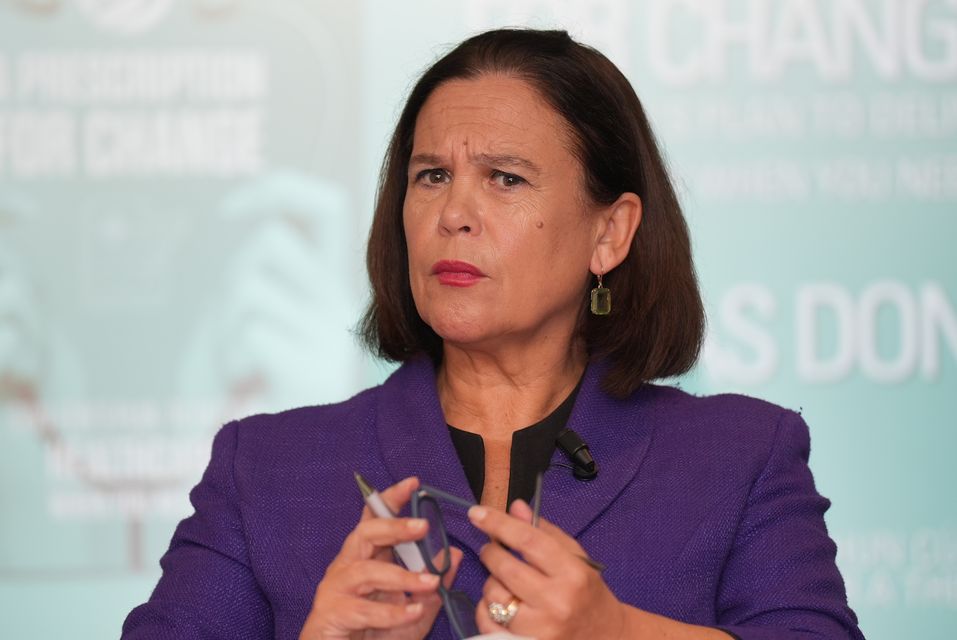 Mary Lou McDonald speaks during a press conference at the Clayton Hotel in Dublin, during the launch of their new health policy (Niall Carson/PA)