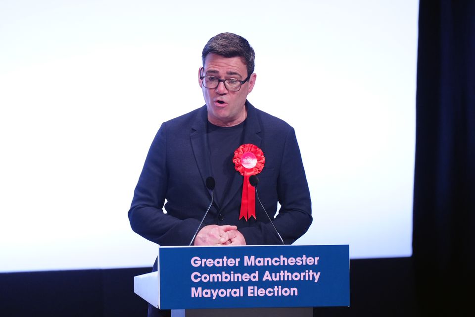 Andy Burnham speaks as he has been re-elected as Greater Manchester Mayor (Peter Byrne/PA)