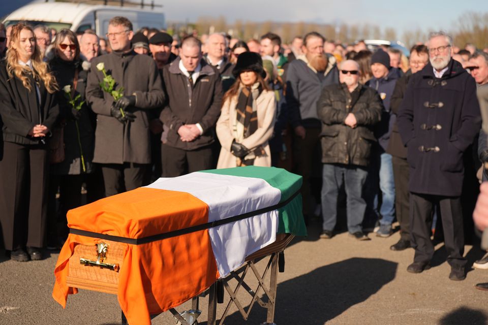 Mourners attend the funeral of Brendan ‘Bik’ McFarlane at Milltown Cemetery, Belfast, this week (Niall Carson/PA)