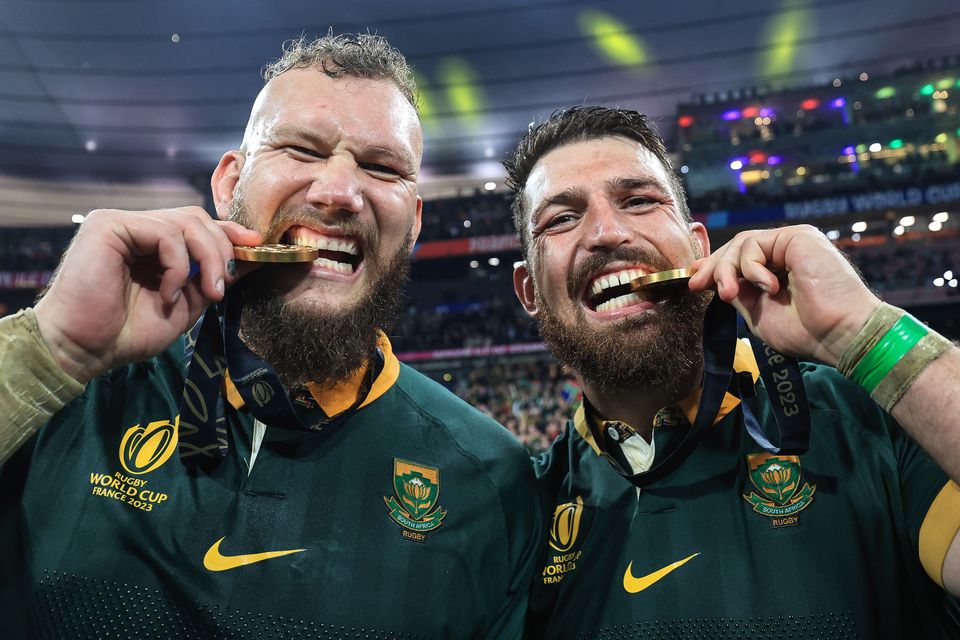South Africa’s RG Snyman and Jean Kleyn after winning the World Cup