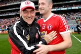 thumbnail: Tyrone manager Mickey Harte and Stephen O'Neill celebrate after the game