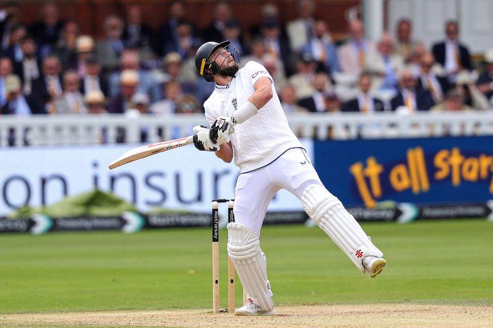 England’s Gus Atkinson hits a shot (PA) 