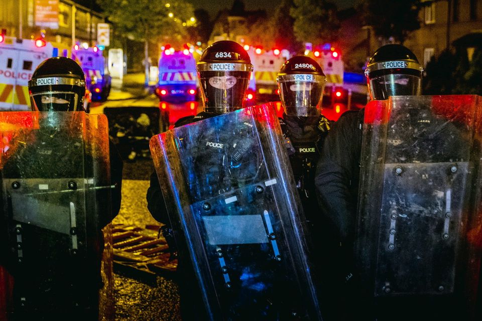 Riot police in Belfast during the violence (Photo by Kevin Scott)