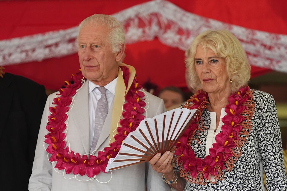 Charles and Camilla during the farewell ceremony (Aaron Chown/PA)