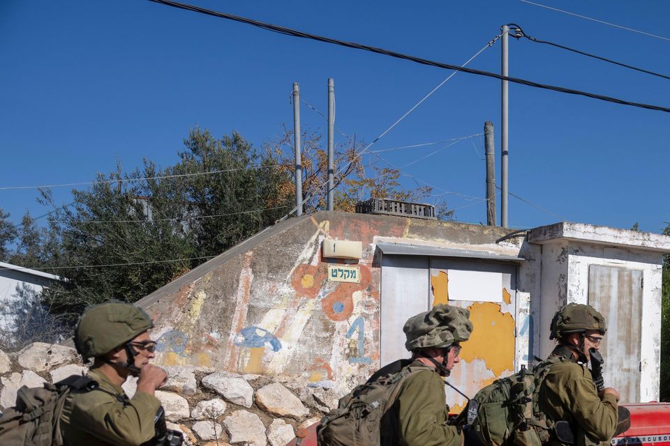 Israeli soldiers patrol the perimeter of the agricultural settlement of Avivim, next to the Lebanese border, in upper Galilee (Ohad Zwigenberg/AP)