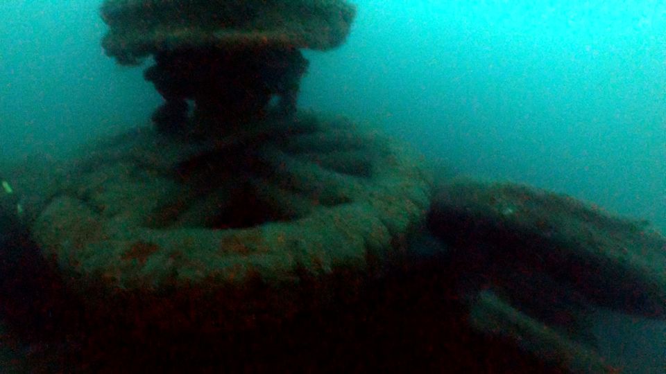 The gearing wheel beneath the capstan of the Pin Wreck (Bournemouth University/PA)