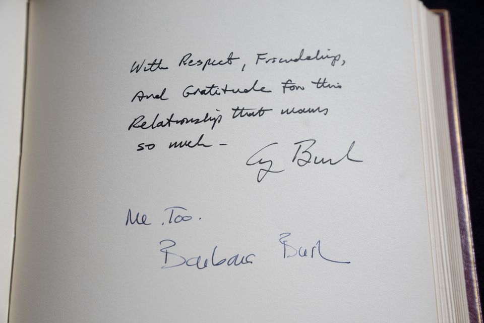 The signatures of US President George Bush and his wife Barbara (Ben Whitley/PA)