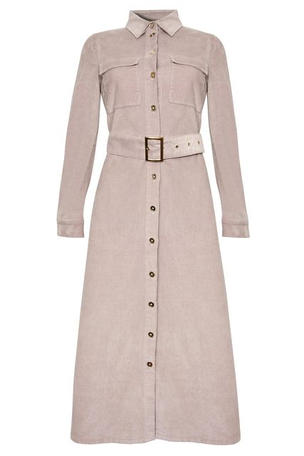 Taupe Corduroy Belted Midi Shirt Dress With Pocket Detail, £85, Sosandar
