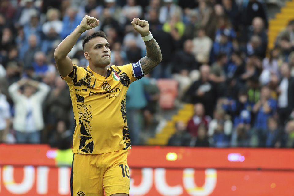 Lautaro Martinez scored his first goals of the season for Inter Milan (Andrea Bressanutti/LaPresse via AP)