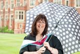 thumbnail: Practising what she preaches: Lynne Spence from Bangor is graduating from Queen's with a MSSc in Organisation and Management. Lynne works in the School of Psychology at Queen's.