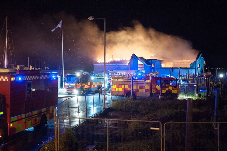 Firefighters battle the blaze at Carrickfergus Sailing Club last night