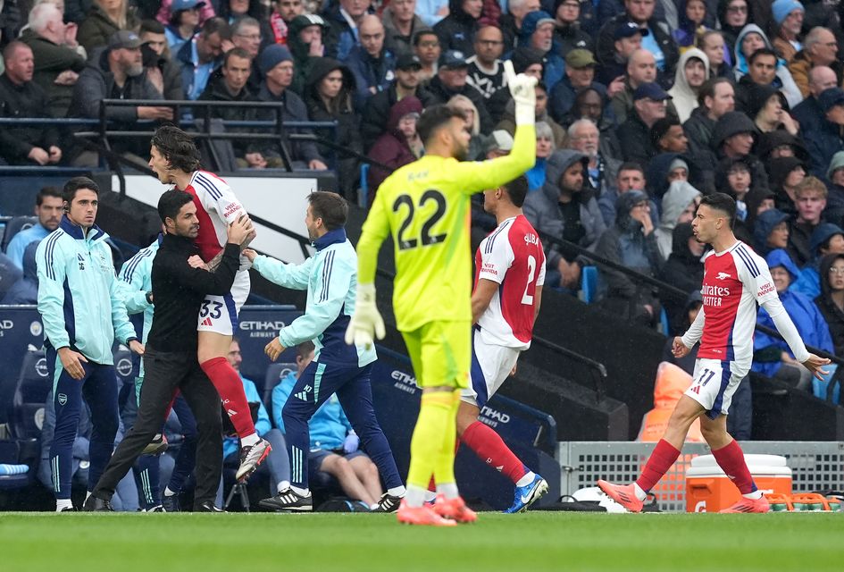 Riccardo Calafiori scored a controversial equaliser for Arsenal (Martin Rickett/PA)