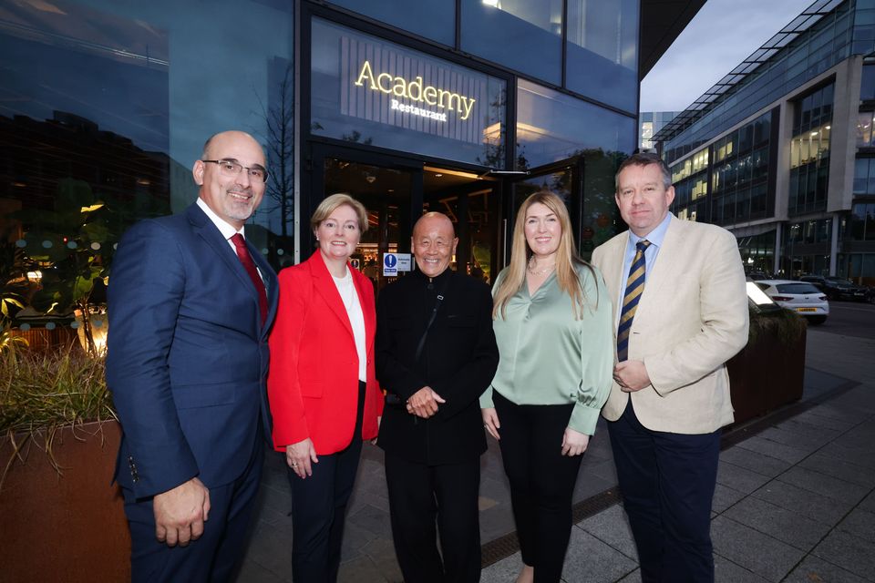 Professor Ioannis S. Pantelidis, Head of the Department of Hospitality and Tourism Management at Ulster University; Professor Gillian Armstrong MBE, Pro Vice Chancellor & Executive Dean of Ulster University Business School; Ken Hom CBE; Dr Laura Wells, Lecturer, International Hospitality Management at Ulster University; Donald Sloan, Chair and Founder of the Oxford Cultural Collective.